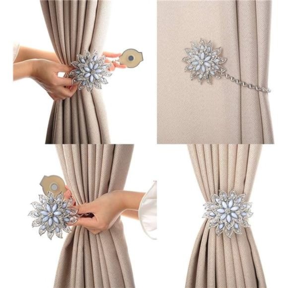 Classic Luxury Big Crystal Magnetic Curtain Tieback and Holdback Flower Curtain - Picture 4 of 6